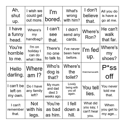 Nanny Xmas Bingo Card