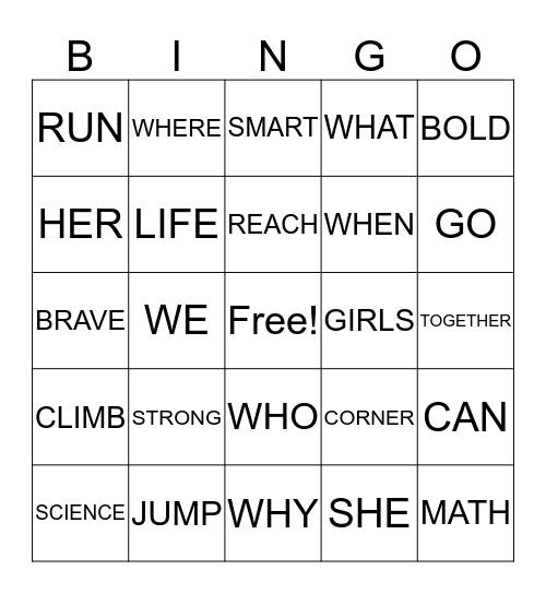 Girls Inc. Bingo Card