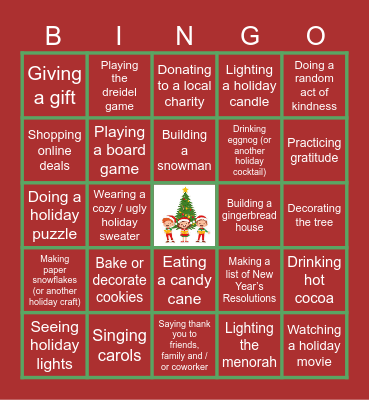 Virtual Holiday Bingo Card