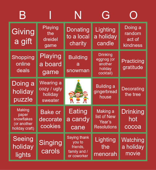 Virtual Holiday Bingo Card