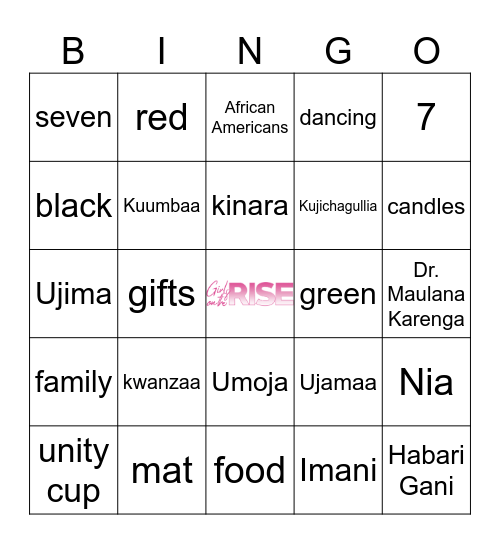 Kwanzaa Bingo Card