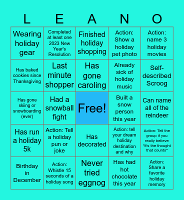 Infusion Imp/DA/Pro Holiday Lean-o! Bingo Card