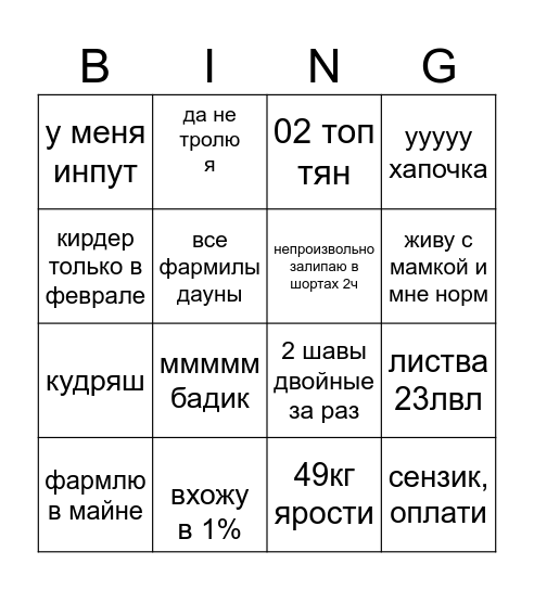 ПОВАРОВ БИНГО Bingo Card