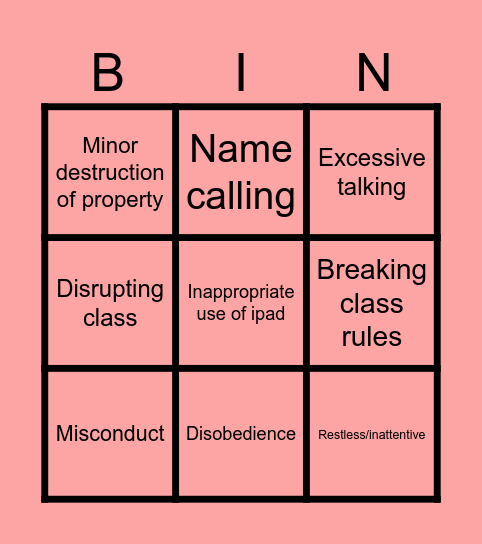 Pink slip bingo Card