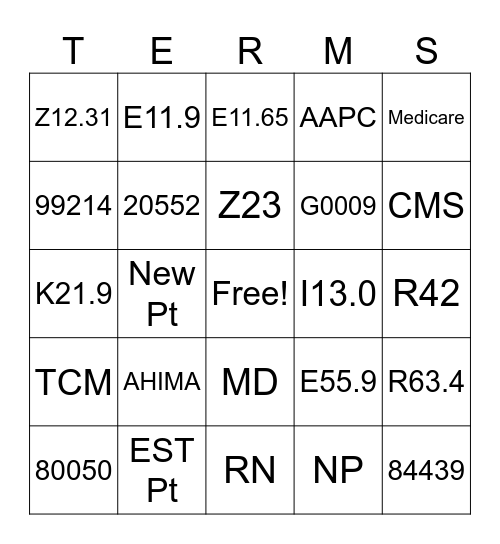 High Point AAPC Bingo Card