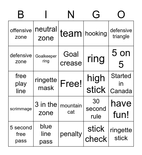 RINGETTE BINGO! Bingo Card