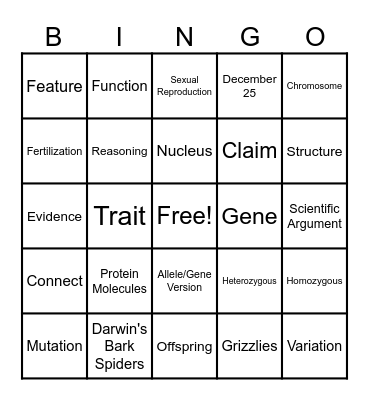 Traits and Reproduction Bingo Card