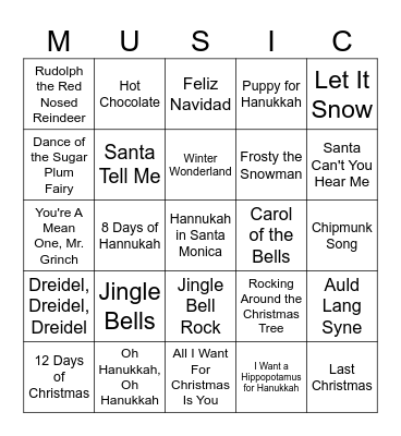Winter Music Bingo Card