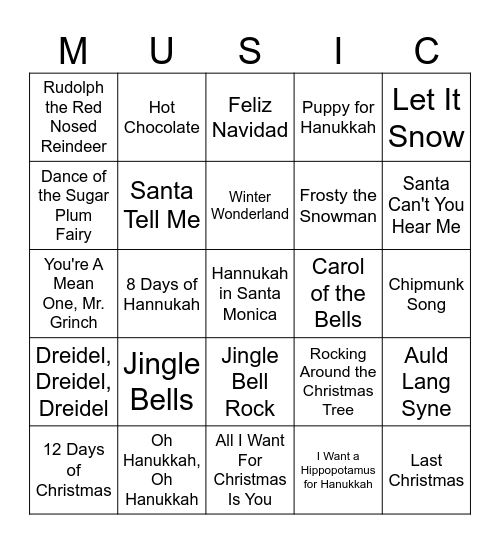 Winter Music Bingo Card