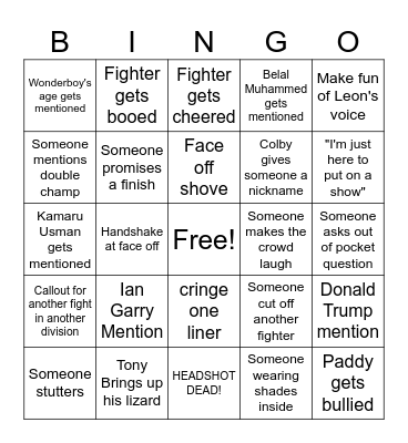 UFC 296 Press Conference Bingo Card