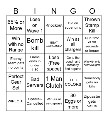 Splatoon 3 Bingo Card