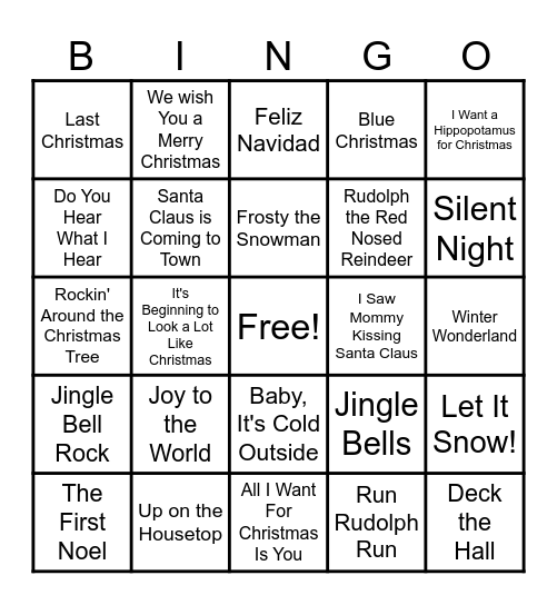 Holiday Song B I N G O Bingo Card