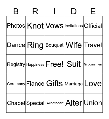 BRIDE BINGO Card