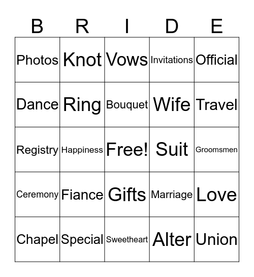 BRIDE BINGO Card