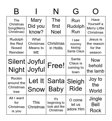 Christmas Songs Bingo Card