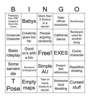 Sonic Pulse stuff Bingo Card
