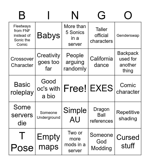 Sonic Pulse stuff Bingo Card