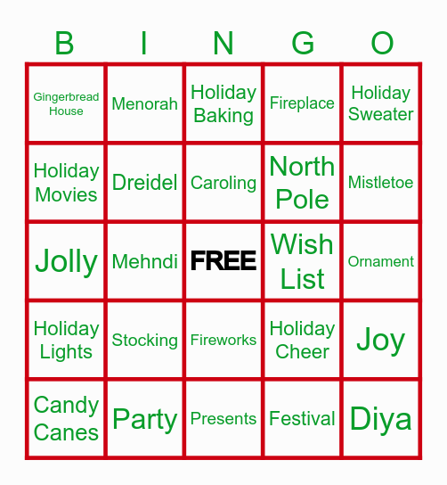 Holiday Bingo Card