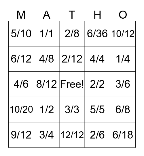 Fraction Fun Bingo Card