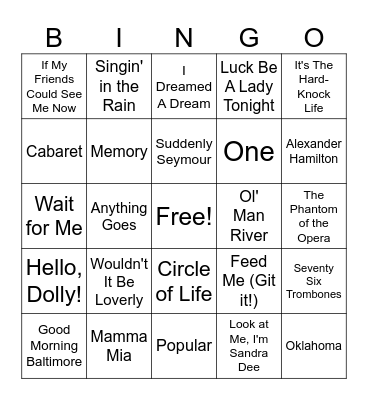 Broadway Bingo Card