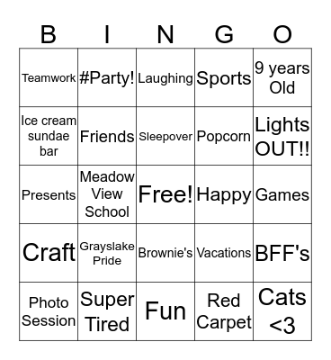 Ally's Birthday Bingo Card