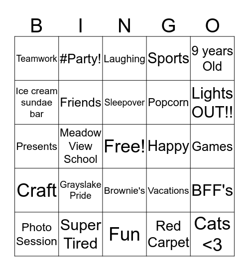 Ally's Birthday Bingo Card