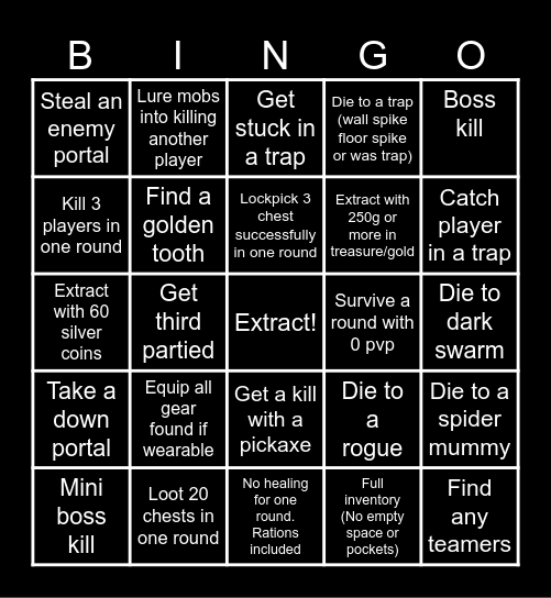 Dark and Darker Bingo Card