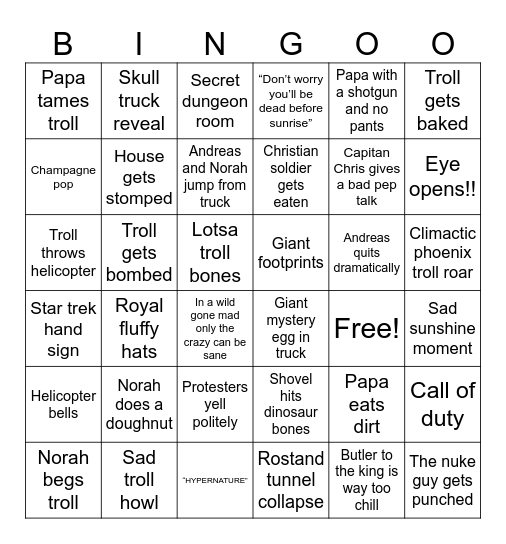 2023 TROLL Movie Bingo Card