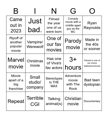 Random Movie Bingo Card