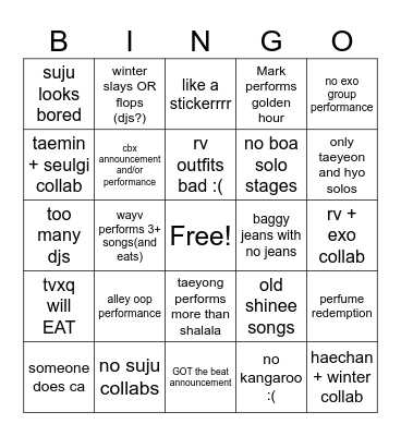 SM TOWN 2024 CONCERT BINGO Card