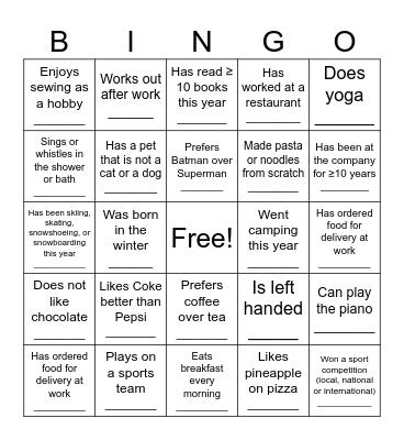 Social Bingo Card