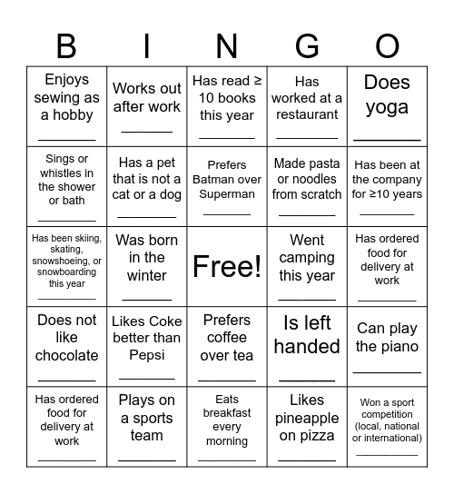 Social Bingo Card