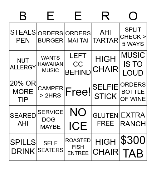 Server Life Bingo Card