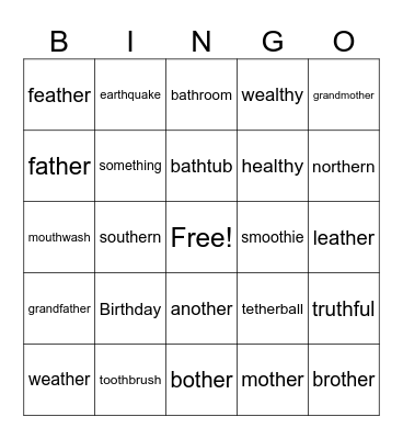 "th" Bingo Card