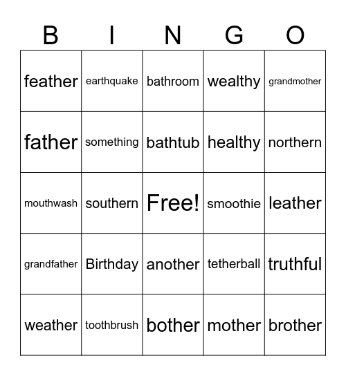 "th" Bingo Card