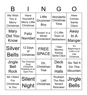 Christmas Song Bingo Card