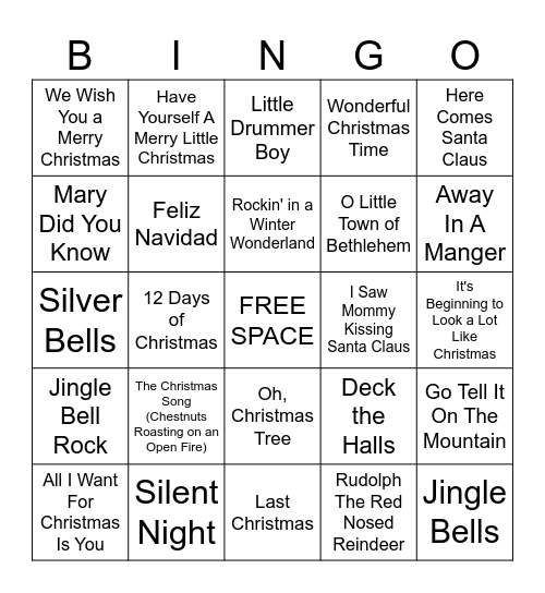 Christmas Song Bingo Card