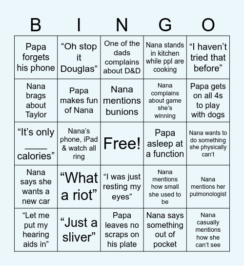 D & D Christmas edition Bingo Card