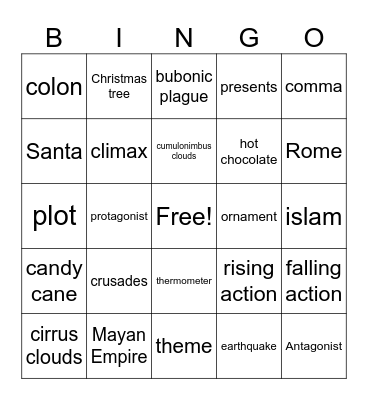 6th Grade 2nd 9 weeks BINGP Bingo Card