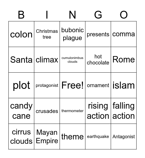 6th Grade 2nd 9 weeks BINGP Bingo Card