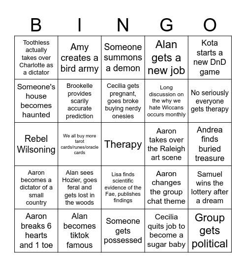 Group Chat Bingo Card