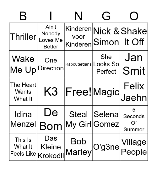 Muziek Bingo Card