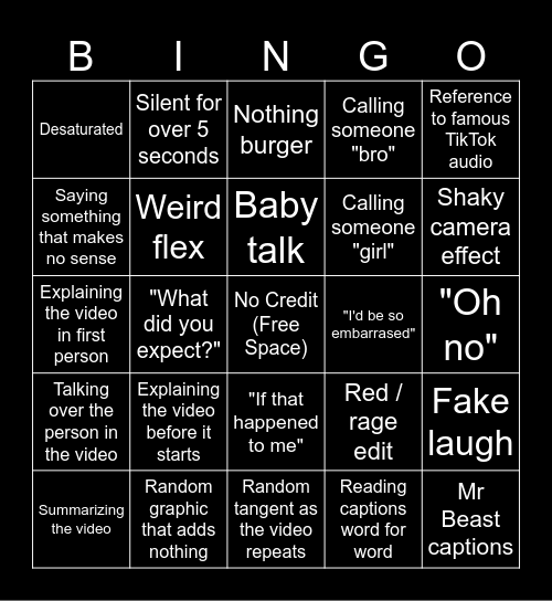 SSSniperWolf Bingo Card