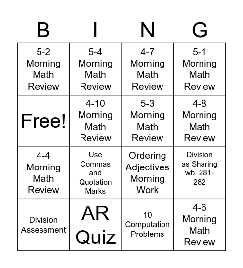 Fix It Up Workshop Bingo Card