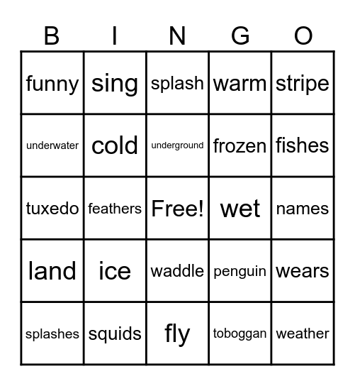 Winter words Bingo Card