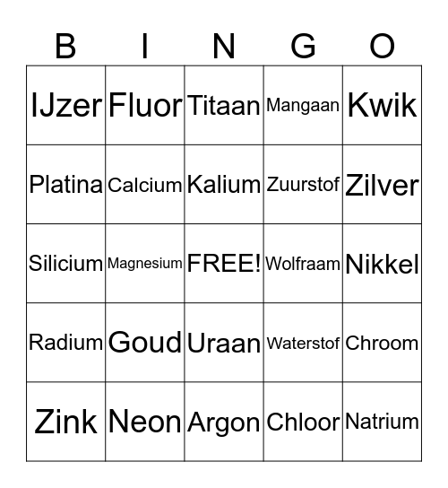 Elementen Bingo Card