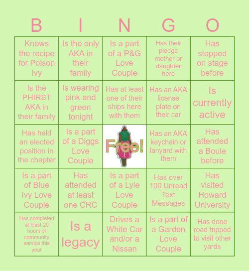 Pretty Girl Bingo Card