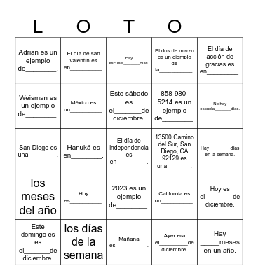 LOTERIA Bingo Card