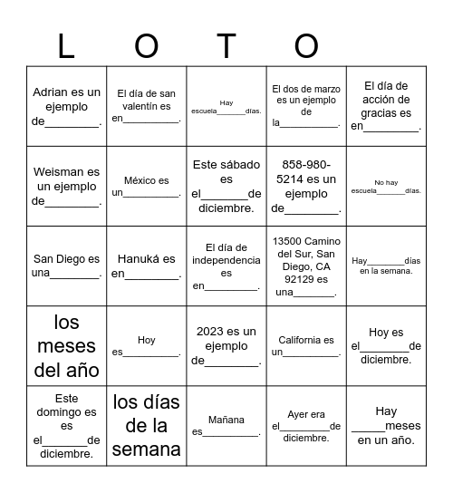 LOTERIA Bingo Card