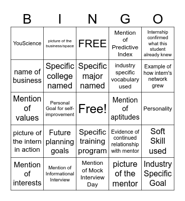 Internship BINGO Card